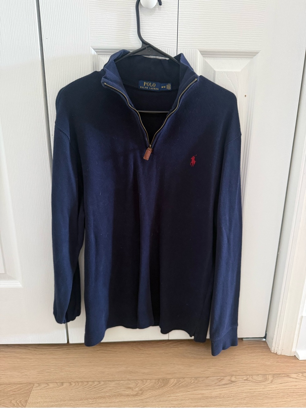 Polo by Ralph Lauren Navy Quarter-Zip Sweater with Red Pony Logo
